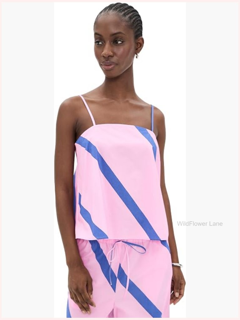 Women's Striped Square Neck Tank Top Hidden Side Zip